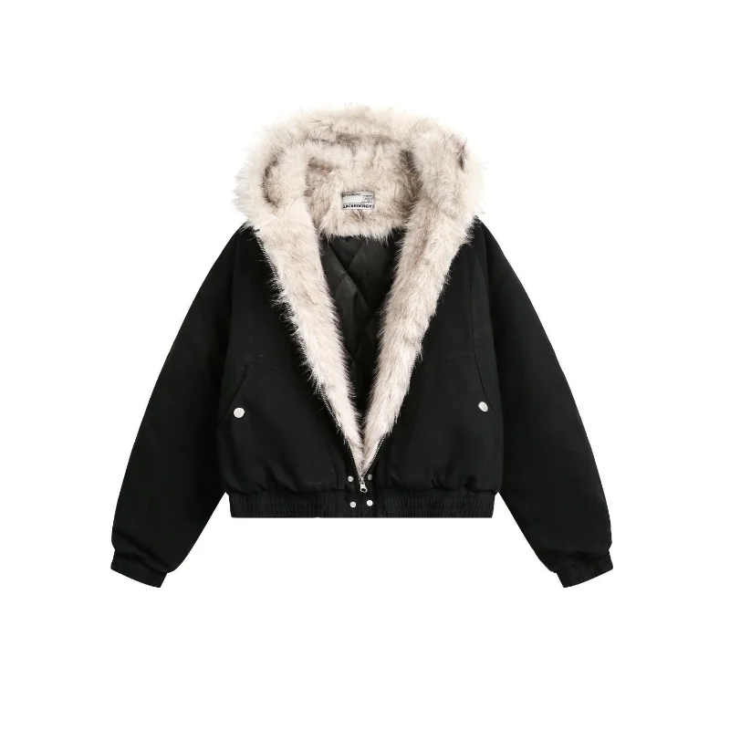Thicken American Retro 2000s Aesthetic Jacket Women Winter Y2k Hooded Design Harajuku Coat Loose Chic Gothic Dark Outfits Parkas
