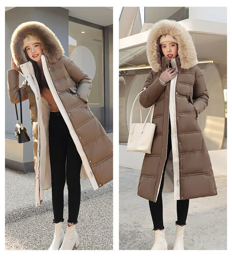 Fur Collar Windbreaker Down Coat Women Parkas 2027 Cotton-Padded Jacket Winter New Fashion Female Long Thick Warm Overwear Tops