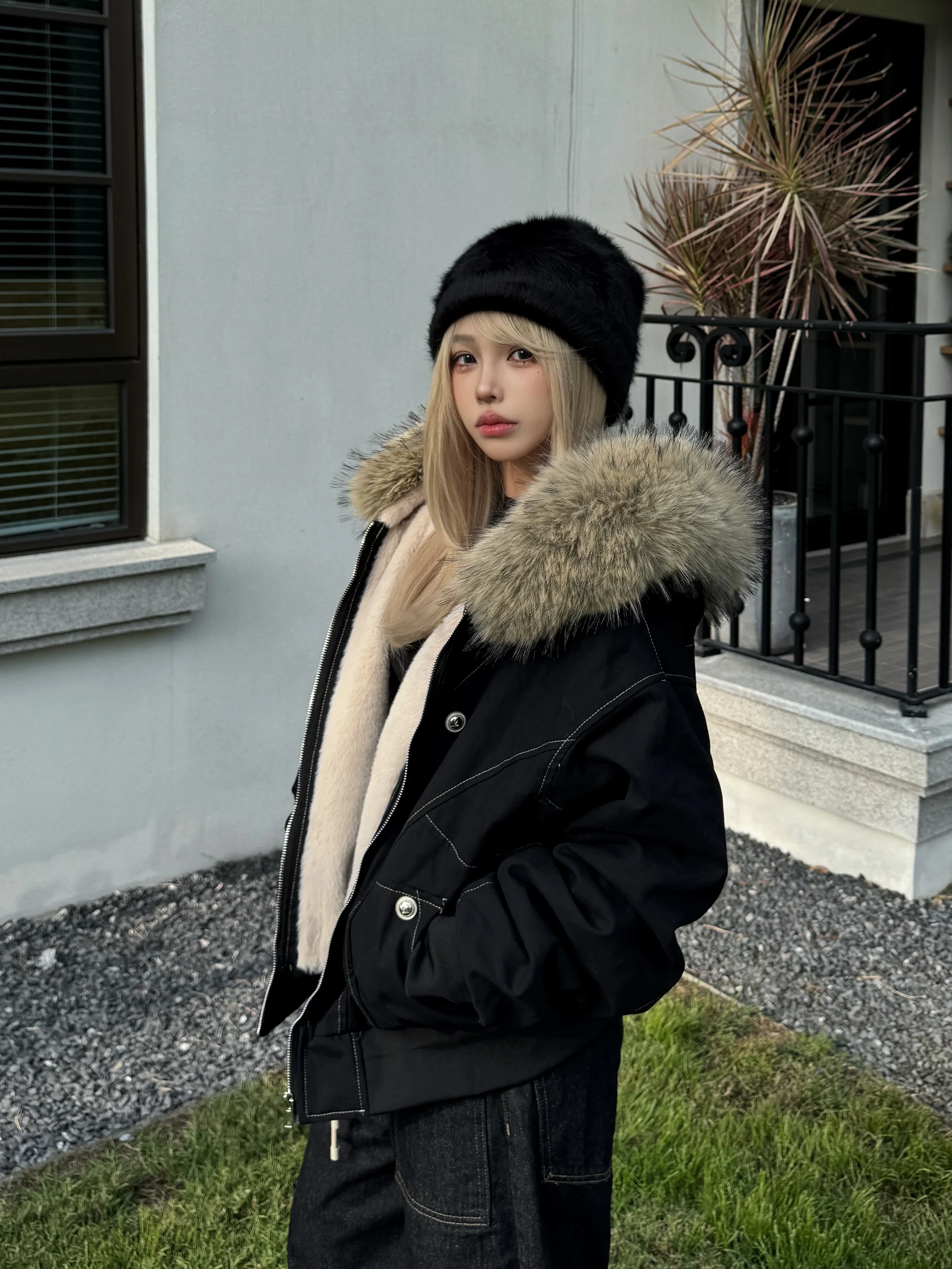 Winter Jackets Fur Collar Parkas Women Vintage Thicken Fleece Warm Jackets Streetwear Harajuku Hip Hop Padded Chic Y2K Outwear