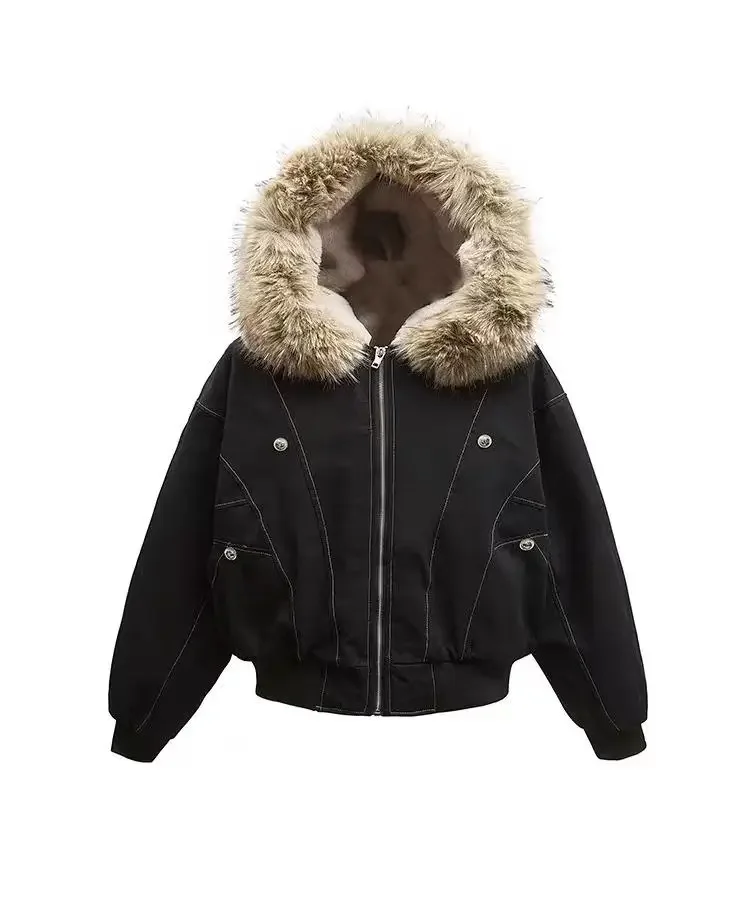 Winter Jackets Fur Collar Parkas Women Vintage Thicken Fleece Warm Jackets Streetwear Harajuku Hip Hop Padded Chic Y2K Outwear