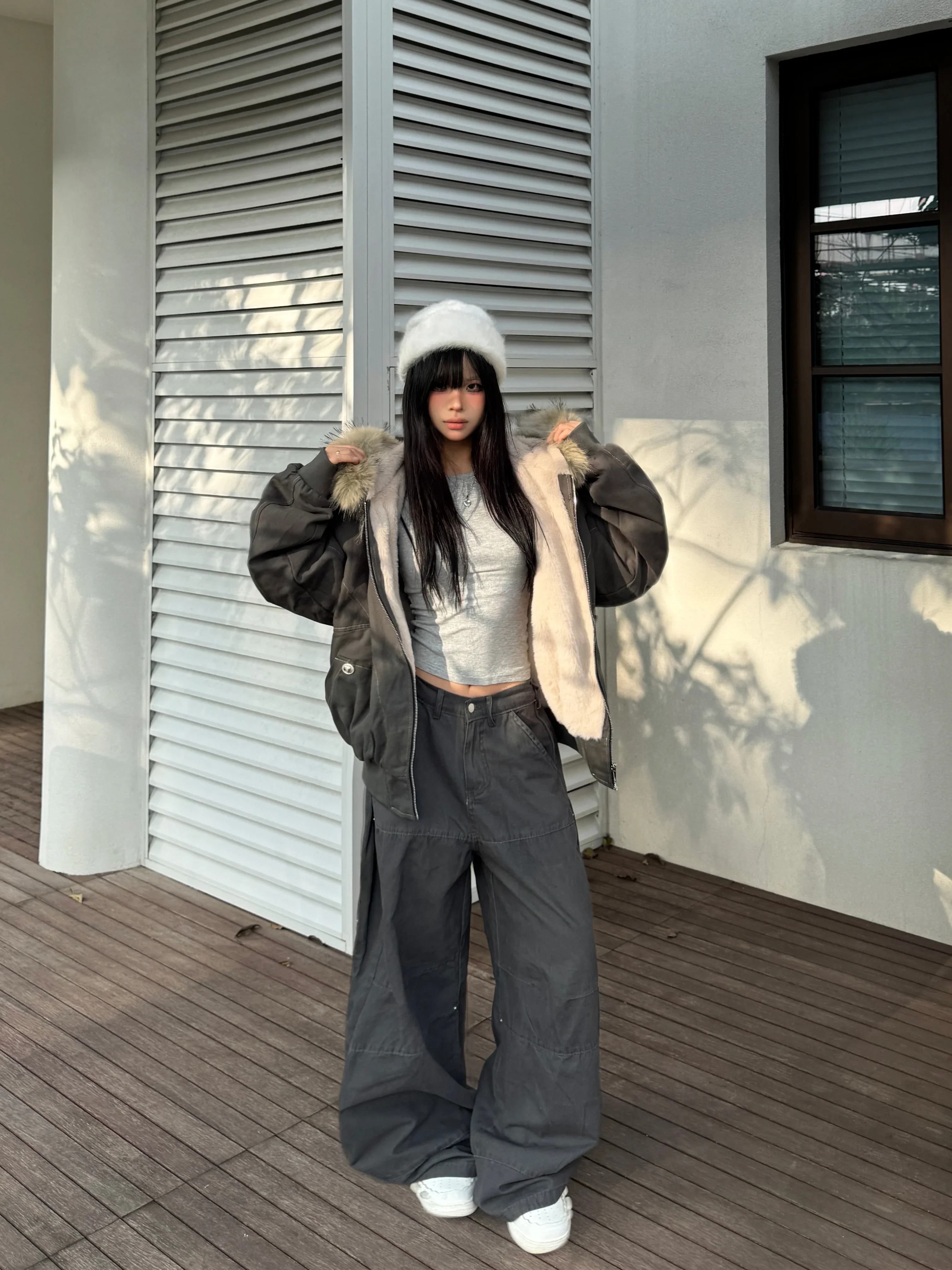 Winter Jackets Fur Collar Parkas Women Vintage Thicken Fleece Warm Jackets Streetwear Harajuku Hip Hop Padded Chic Y2K Outwear