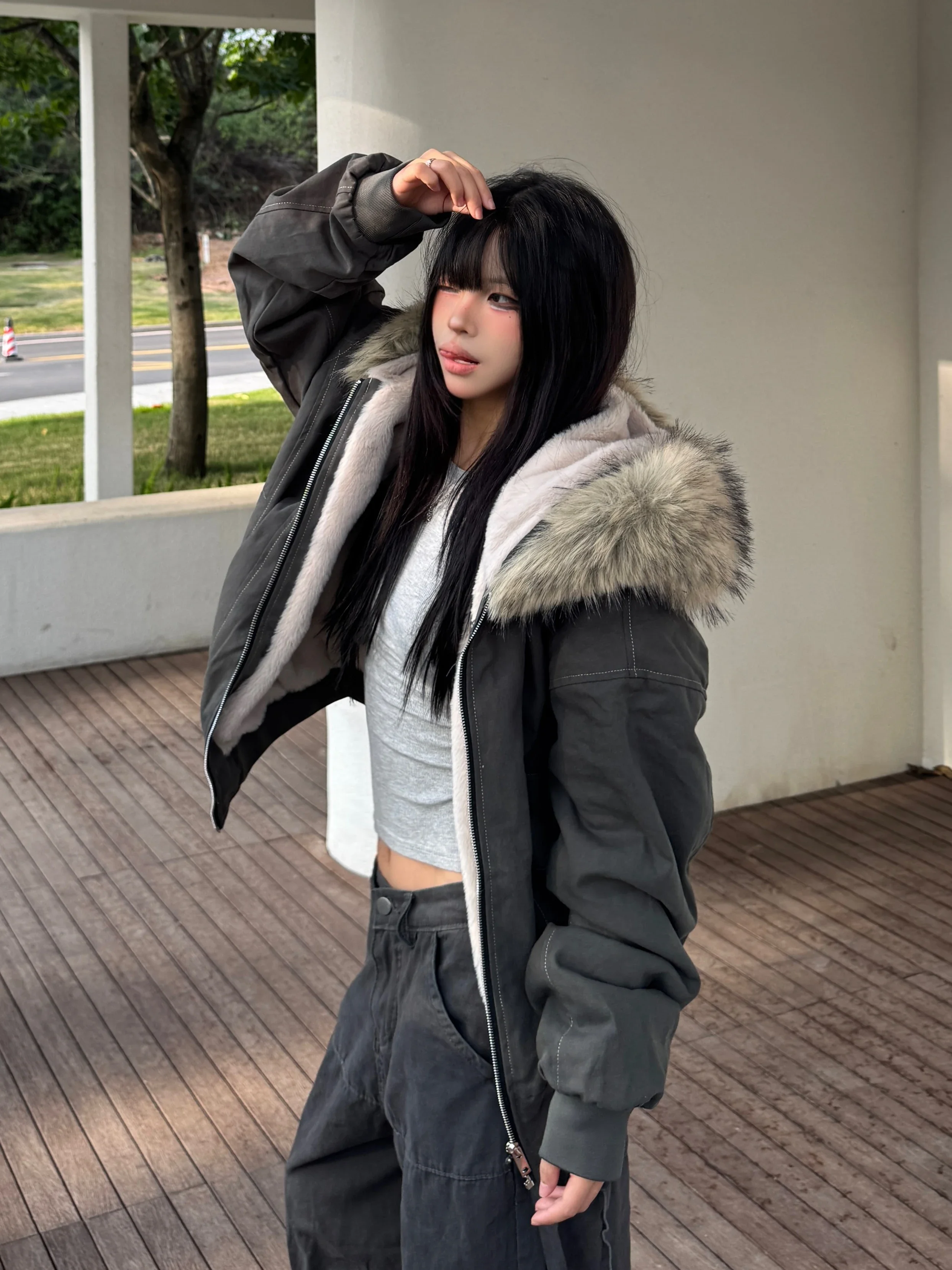 Winter Jackets Fur Collar Parkas Women Vintage Thicken Fleece Warm Jackets Streetwear Harajuku Hip Hop Padded Chic Y2K Outwear