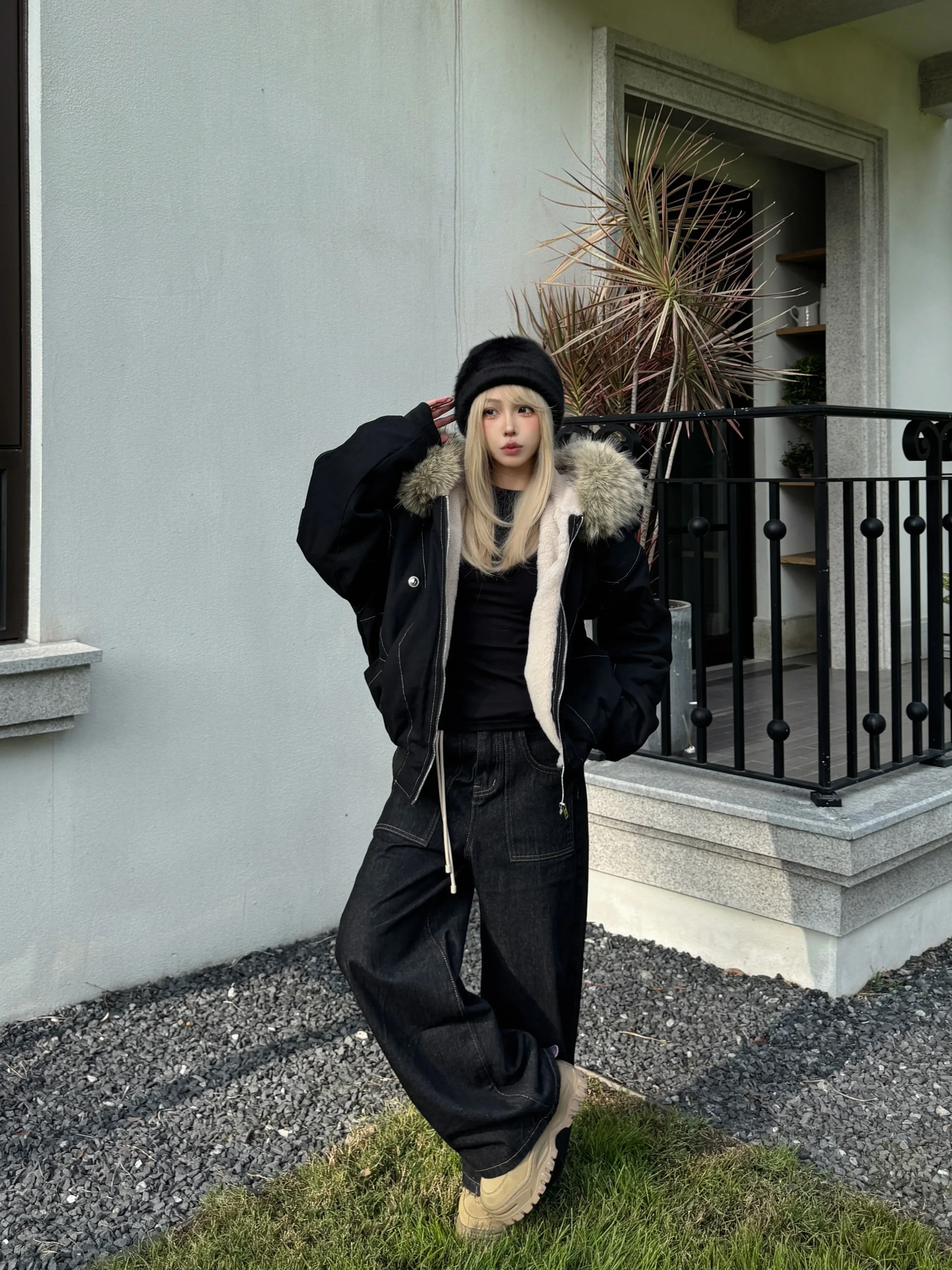 Winter Jackets Fur Collar Parkas Women Vintage Thicken Fleece Warm Jackets Streetwear Harajuku Hip Hop Padded Chic Y2K Outwear