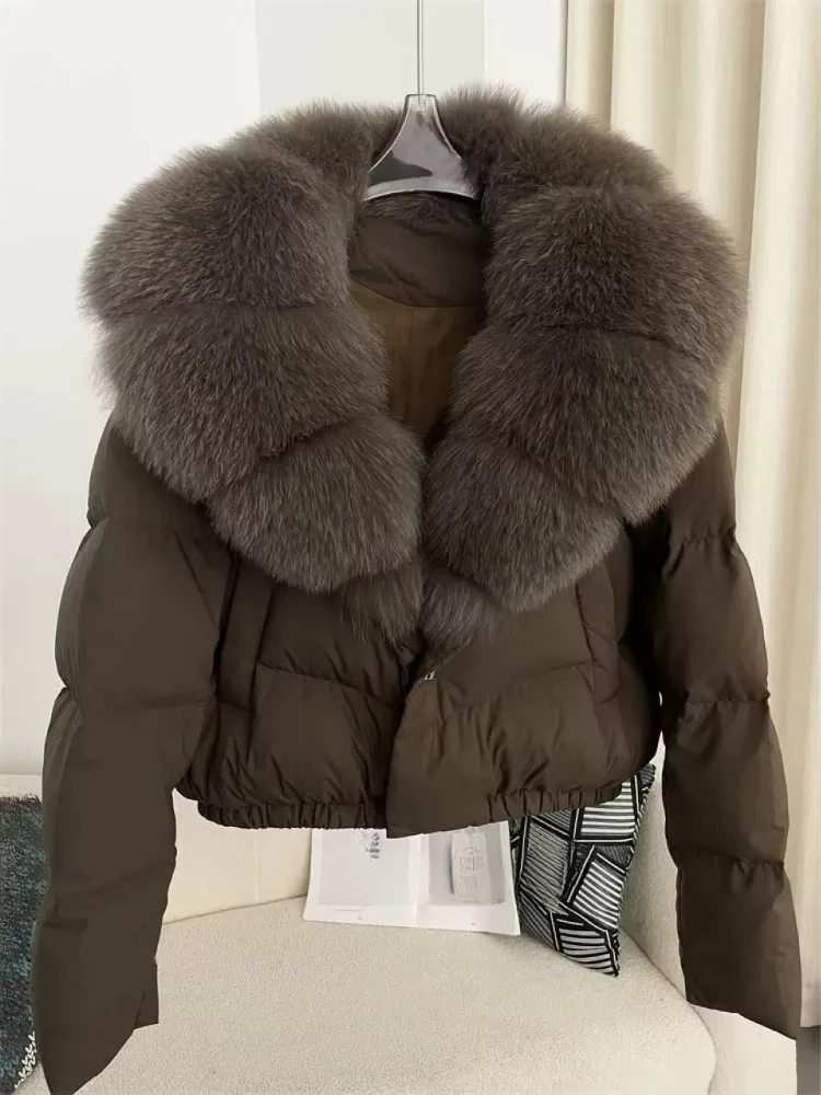 2026 Anti-fox Fur Collar Jacket Korean Fashion Short Parka American Vintage Winter New Women's Short Fashion Warm Cotton Clothes