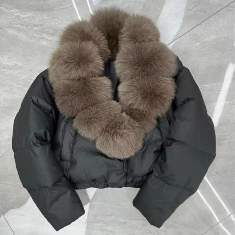 2026 Anti-fox Fur Collar Jacket Korean Fashion Short Parka American Vintage Winter New Women's Short Fashion Warm Cotton Clothes