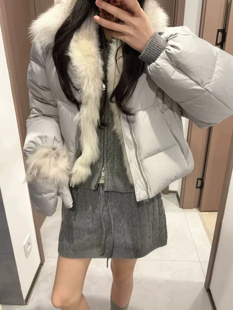 2026 Anti-fox Fur Collar Jacket Korean Fashion Short Parka American Vintage Winter New Women's Short Fashion Warm Cotton Clothes