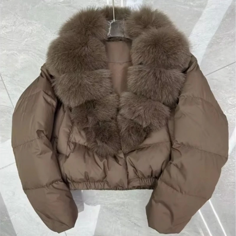 2026 Anti-fox Fur Collar Jacket Korean Fashion Short Parka American Vintage Winter New Women's Short Fashion Warm Cotton Clothes