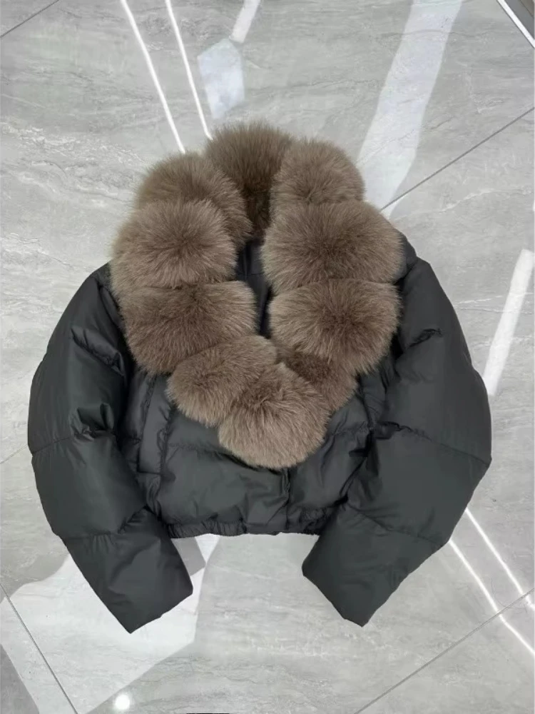 2026 Anti-fox Fur Collar Jacket Korean Fashion Short Parka American Vintage Winter New Women's Short Fashion Warm Cotton Clothes