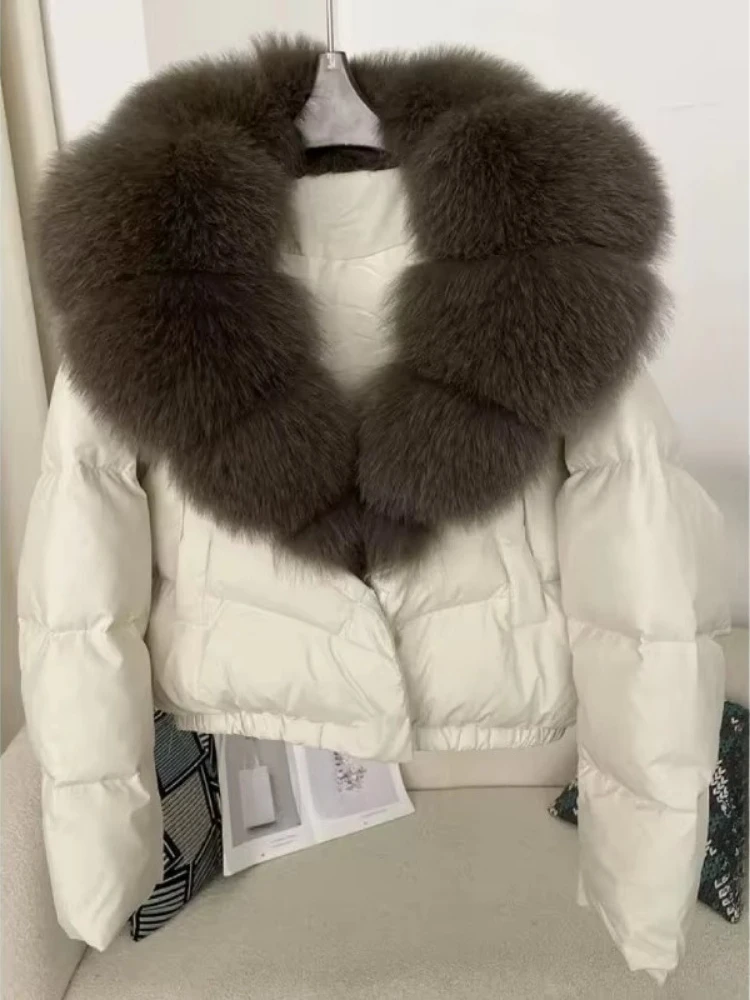2026 Anti-fox Fur Collar Jacket Korean Fashion Short Parka American Vintage Winter New Women's Short Fashion Warm Cotton Clothes