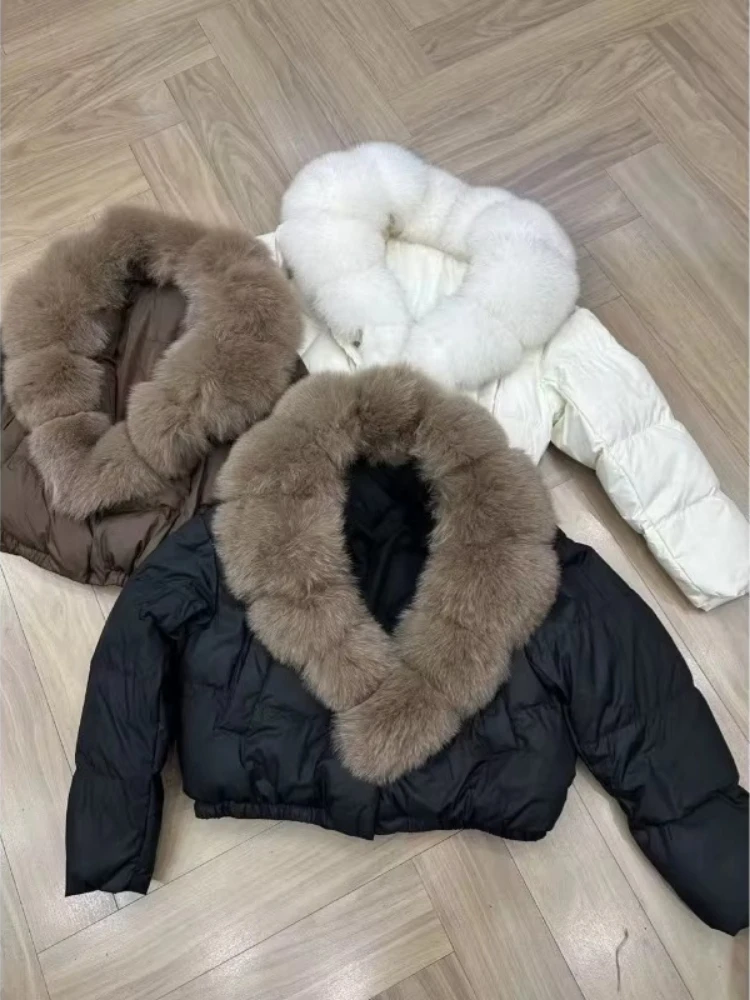 2026 Anti-fox Fur Collar Jacket Korean Fashion Short Parka American Vintage Winter New Women's Short Fashion Warm Cotton Clothes