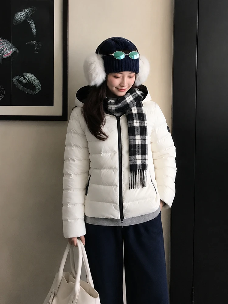Winter Short Pork Rib Style Hooded Down Jacket Women White Duck Down Zipper Parker Outwear Female Outdoor Cold Proof Down Jacket