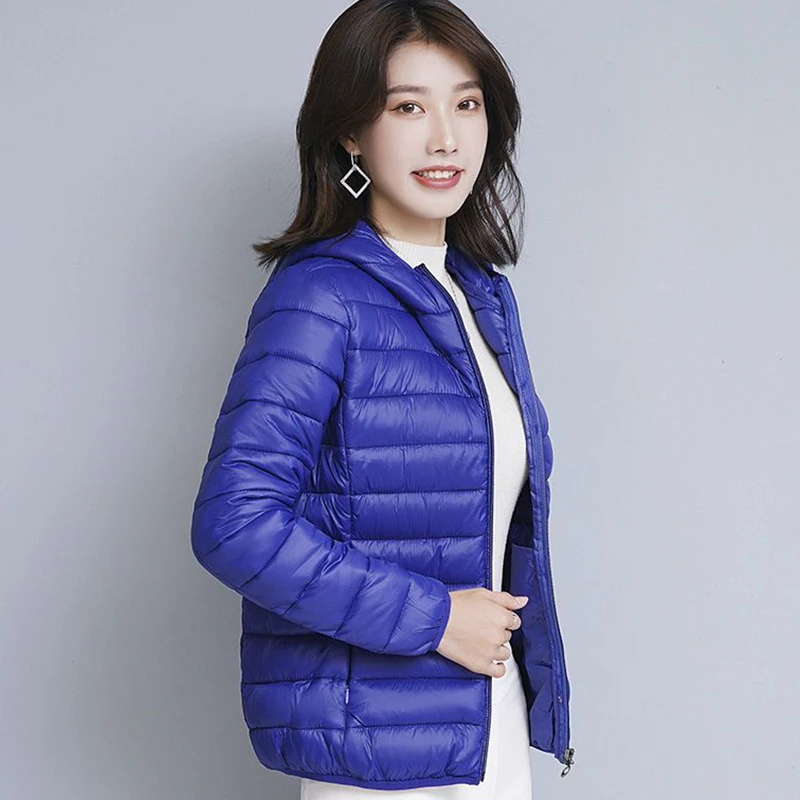 Lightweight Thin Loose Hooded Parkas Women Autumn Winter Basic Zipper Up Down Cotton Jackets Woman Long Sleeve Warm Short Parkas
