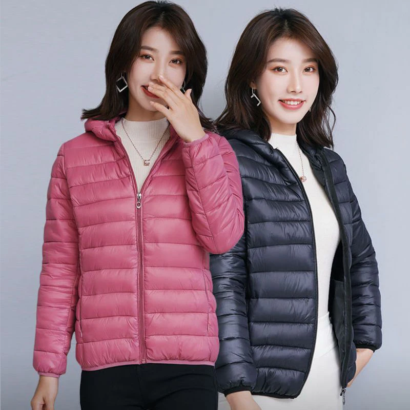 Lightweight Thin Loose Hooded Parkas Women Autumn Winter Basic Zipper Up Down Cotton Jackets Woman Long Sleeve Warm Short Parkas
