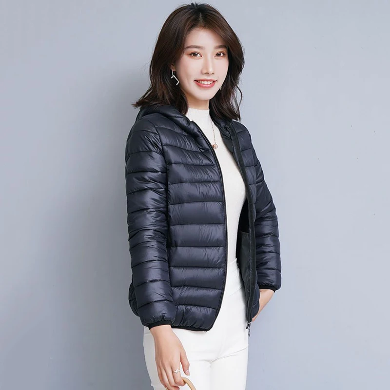 Lightweight Thin Loose Hooded Parkas Women Autumn Winter Basic Zipper Up Down Cotton Jackets Woman Long Sleeve Warm Short Parkas