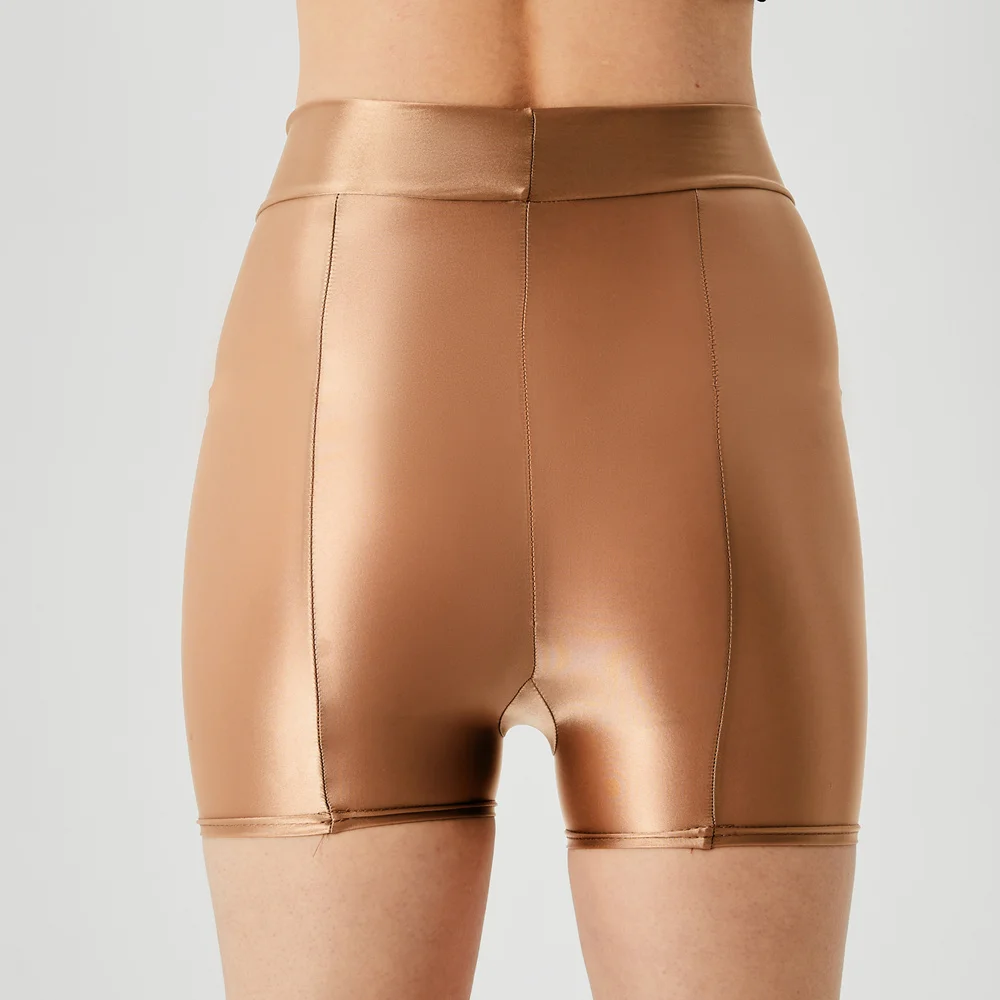 Sexy Women Stain Smooth Yoga Elasitc Shorts Oil Glossy Shiny Tight Casual Beachwear Fitness Short Safety Underwear