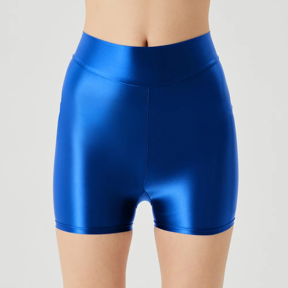Sexy Women Stain Smooth Yoga Elasitc Shorts Oil Glossy Shiny Tight Casual Beachwear Fitness Short Safety Underwear