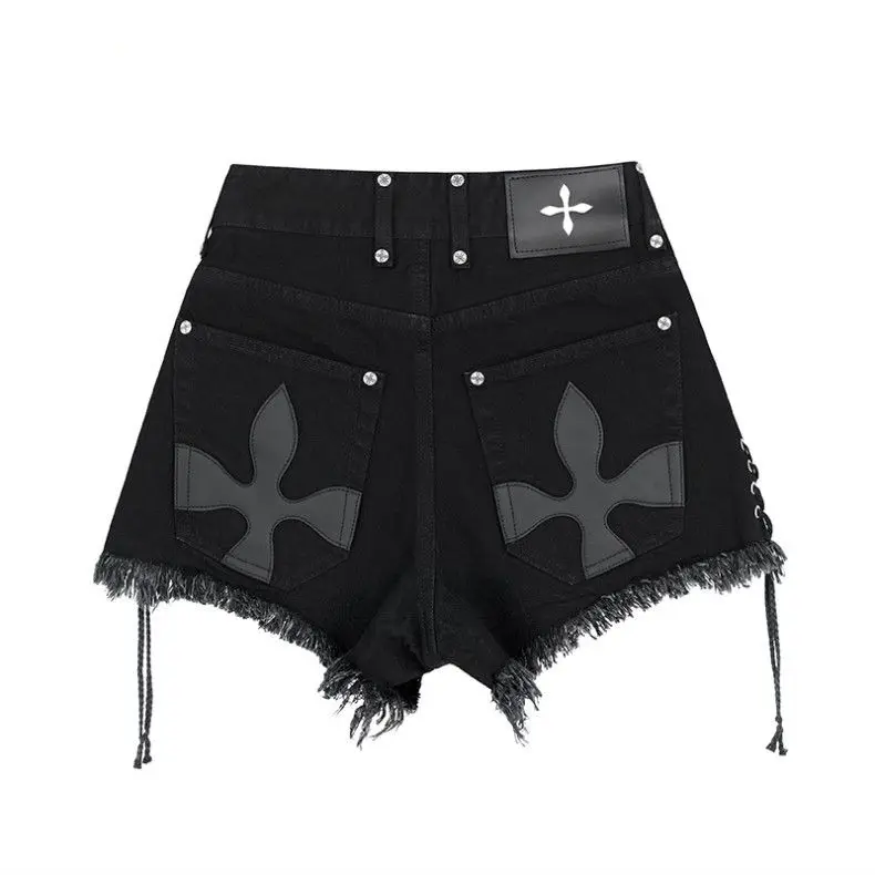 Bandage Tassel Jean Shorts Women's Clothing Streetwear Fashion Pantalones Cortos De Mujer High Waist Summer Y2k Wide Leg Pants