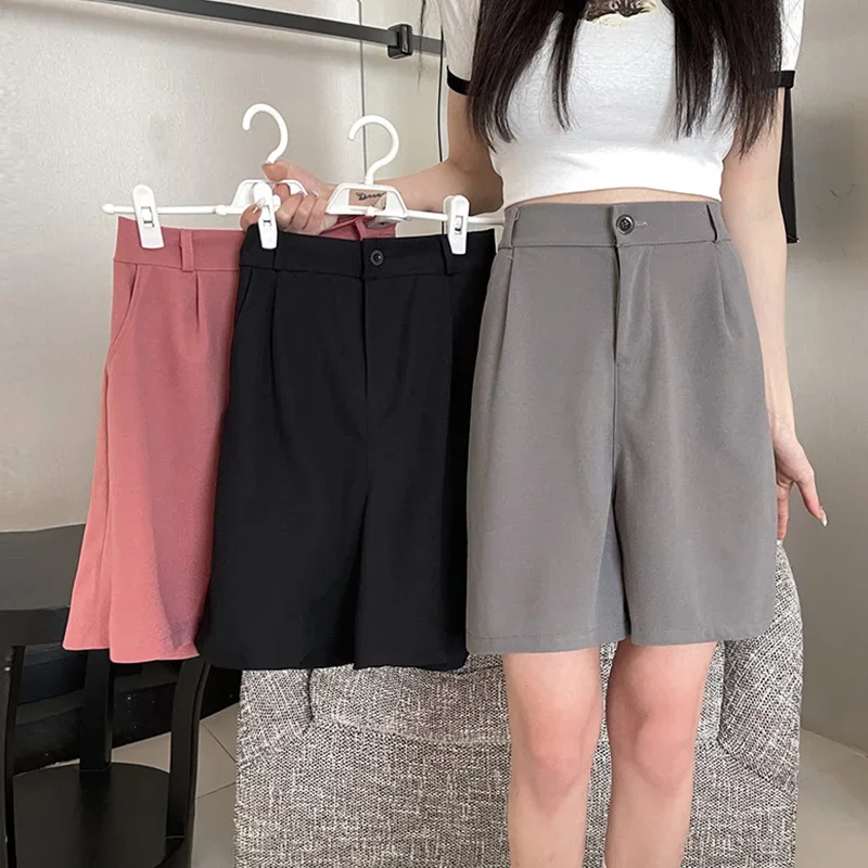 2026 Summer Female Baggy Thin Straight Leg Pants Women Fashion Suit Short Pants Girls Classic High Waist Baggy Shorts