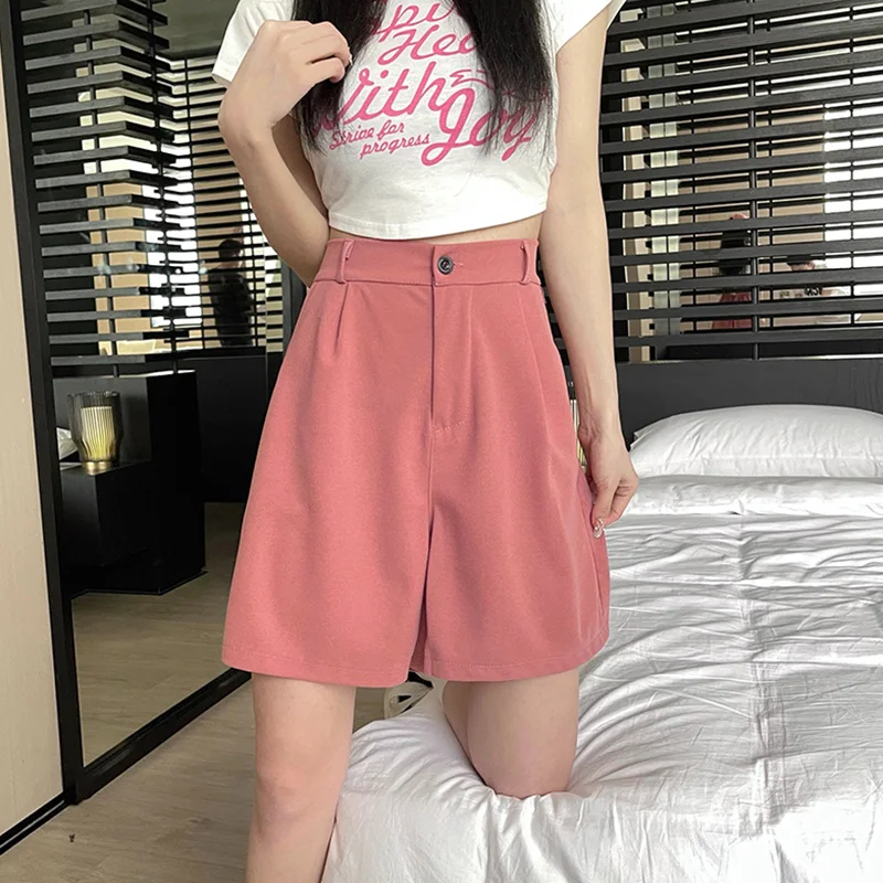 2026 Summer Female Baggy Thin Straight Leg Pants Women Fashion Suit Short Pants Girls Classic High Waist Baggy Shorts