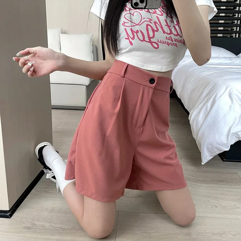 2026 Summer Female Baggy Thin Straight Leg Pants Women Fashion Suit Short Pants Girls Classic High Waist Baggy Shorts