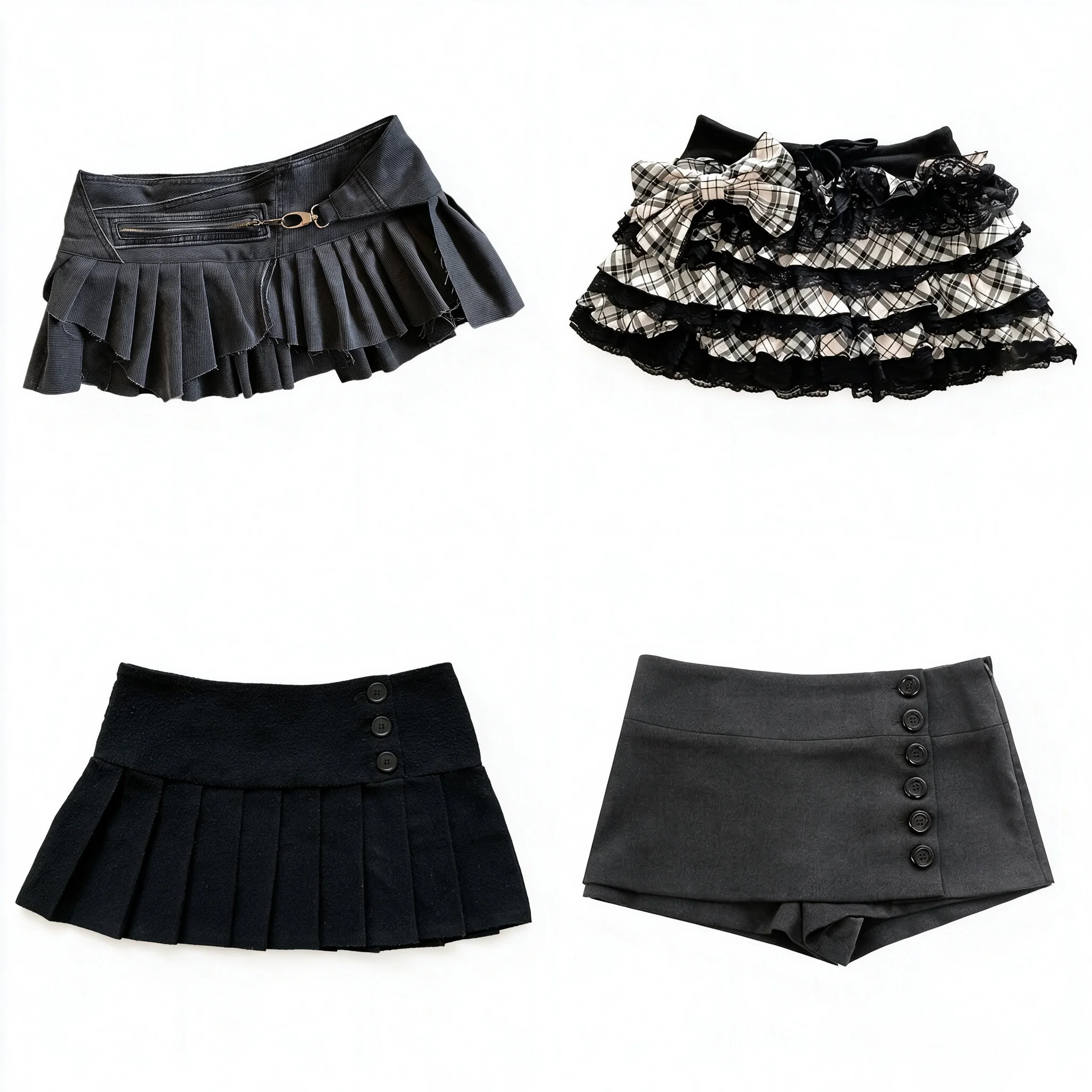 Y2K Gothic Mini Skirt Women Low Waist Pleated Plaid Lace Skirt Button Skort Punk Streetwear Preppy Club Outfits Sexy Short Skirt