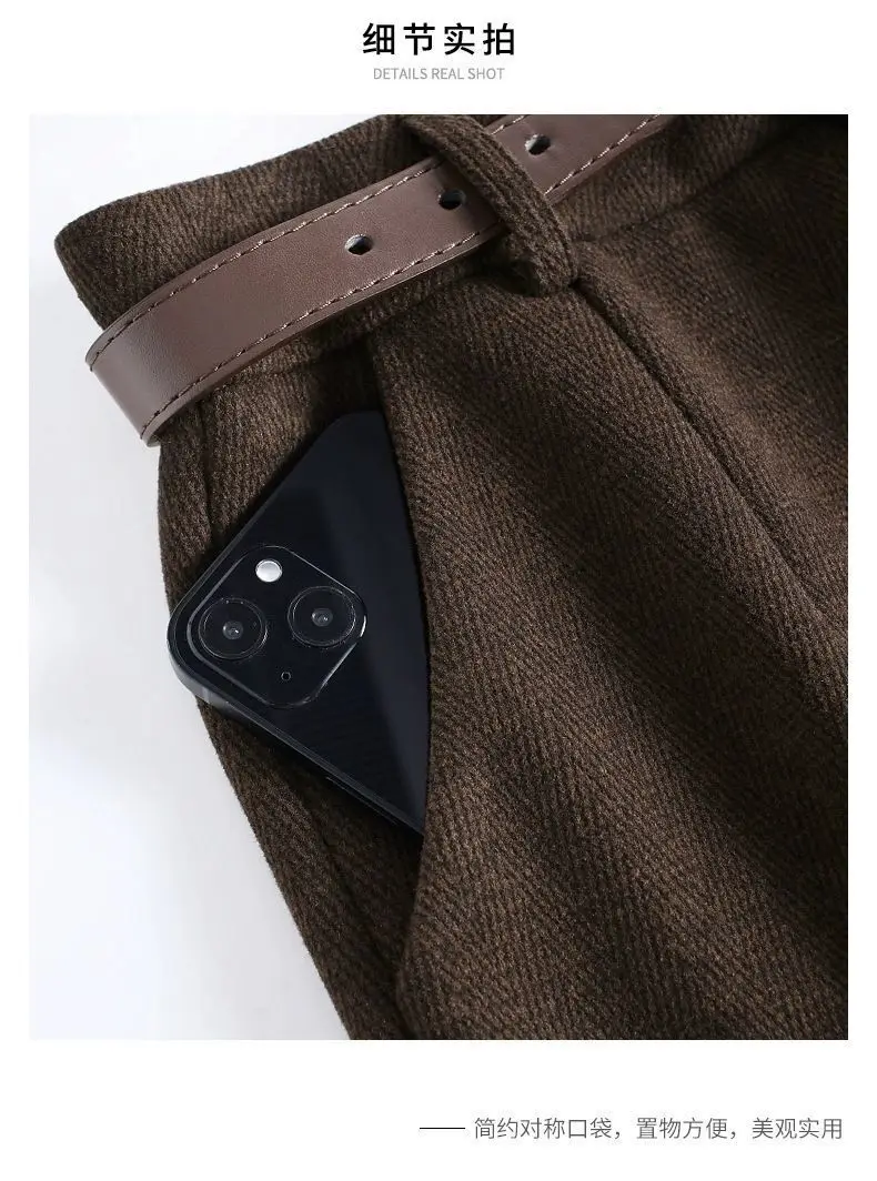 Women's High Waisted Woolen Shorts For Autumn Winter 2026 New Black Loose Casual Wide Leg A-line Boot Pants Female