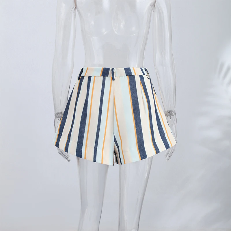 Fashion Women's Contrasting Striped Short Loose High Waisted Button All-match Mini Shorts 2026 Summer Lady Holiday Beach Clothes