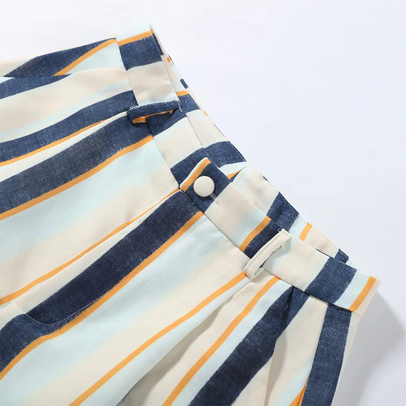 Fashion Women's Contrasting Striped Short Loose High Waisted Button All-match Mini Shorts 2026 Summer Lady Holiday Beach Clothes