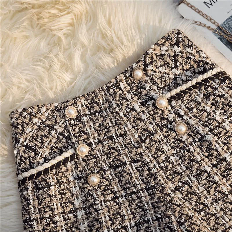 Vintage Plaid Women Tweed Shorts Spring High Waist Office Lady Casual A Line Pants Y2K Harajuku All Match Blend Wide Leg Shorts