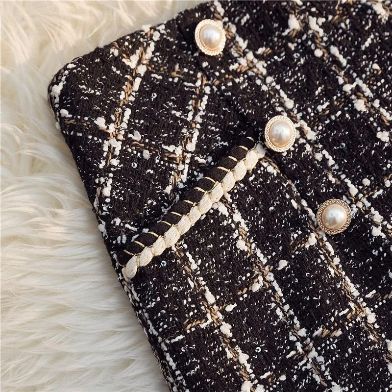 Vintage Plaid Women Tweed Shorts Spring High Waist Office Lady Casual A Line Pants Y2K Harajuku All Match Blend Wide Leg Shorts