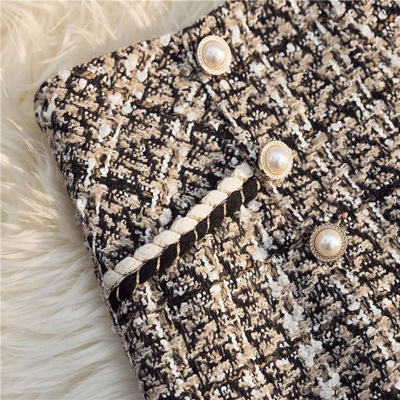 Vintage Plaid Women Tweed Shorts Spring High Waist Office Lady Casual A Line Pants Y2K Harajuku All Match Blend Wide Leg Shorts