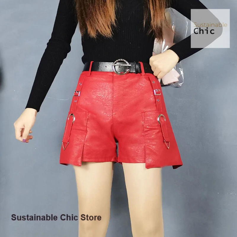 Korean version of women's autumn and winter wear leather shorts new high waist slim fashion Joker wide-leg PU leather shorts.