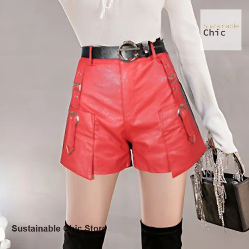 Korean version of women's autumn and winter wear leather shorts new high waist slim fashion Joker wide-leg PU leather shorts.