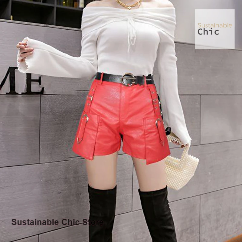 Korean version of women's autumn and winter wear leather shorts new high waist slim fashion Joker wide-leg PU leather shorts.