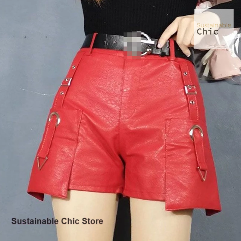 Korean version of women's autumn and winter wear leather shorts new high waist slim fashion Joker wide-leg PU leather shorts.