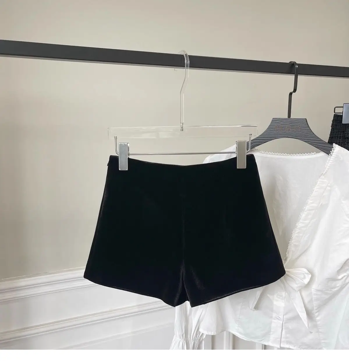Wide Leg Black Velvet Shorts Pantalones Cortos De Mujer Shorts Feminino Femme Autumn Winter Ropa Mujer High Waisted
