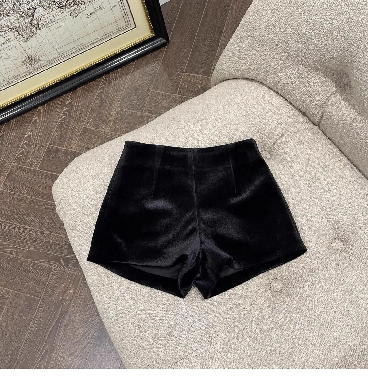 Wide Leg Black Velvet Shorts Pantalones Cortos De Mujer Shorts Feminino Femme Autumn Winter Ropa Mujer High Waisted