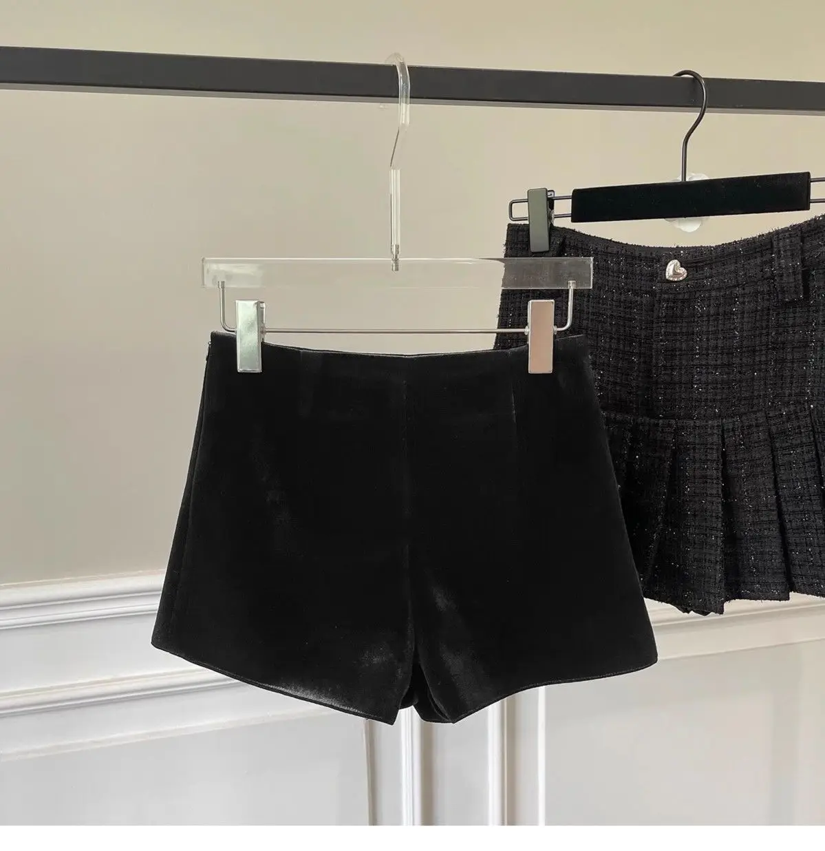 Wide Leg Black Velvet Shorts Pantalones Cortos De Mujer Shorts Feminino Femme Autumn Winter Ropa Mujer High Waisted