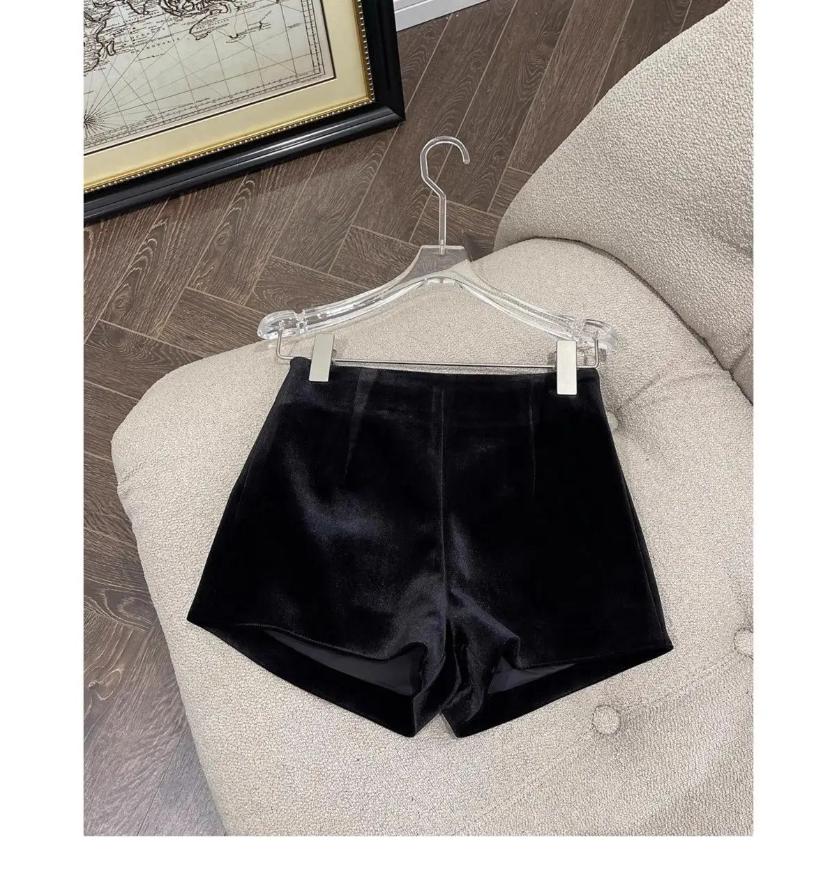 Wide Leg Black Velvet Shorts Pantalones Cortos De Mujer Shorts Feminino Femme Autumn Winter Ropa Mujer High Waisted