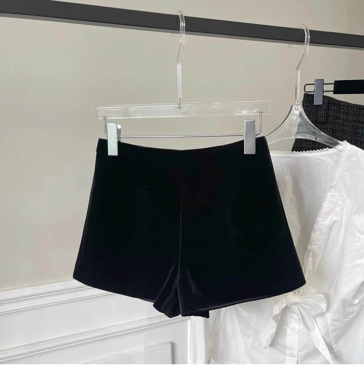Wide Leg Black Velvet Shorts Pantalones Cortos De Mujer Shorts Feminino Femme Autumn Winter Ropa Mujer High Waisted