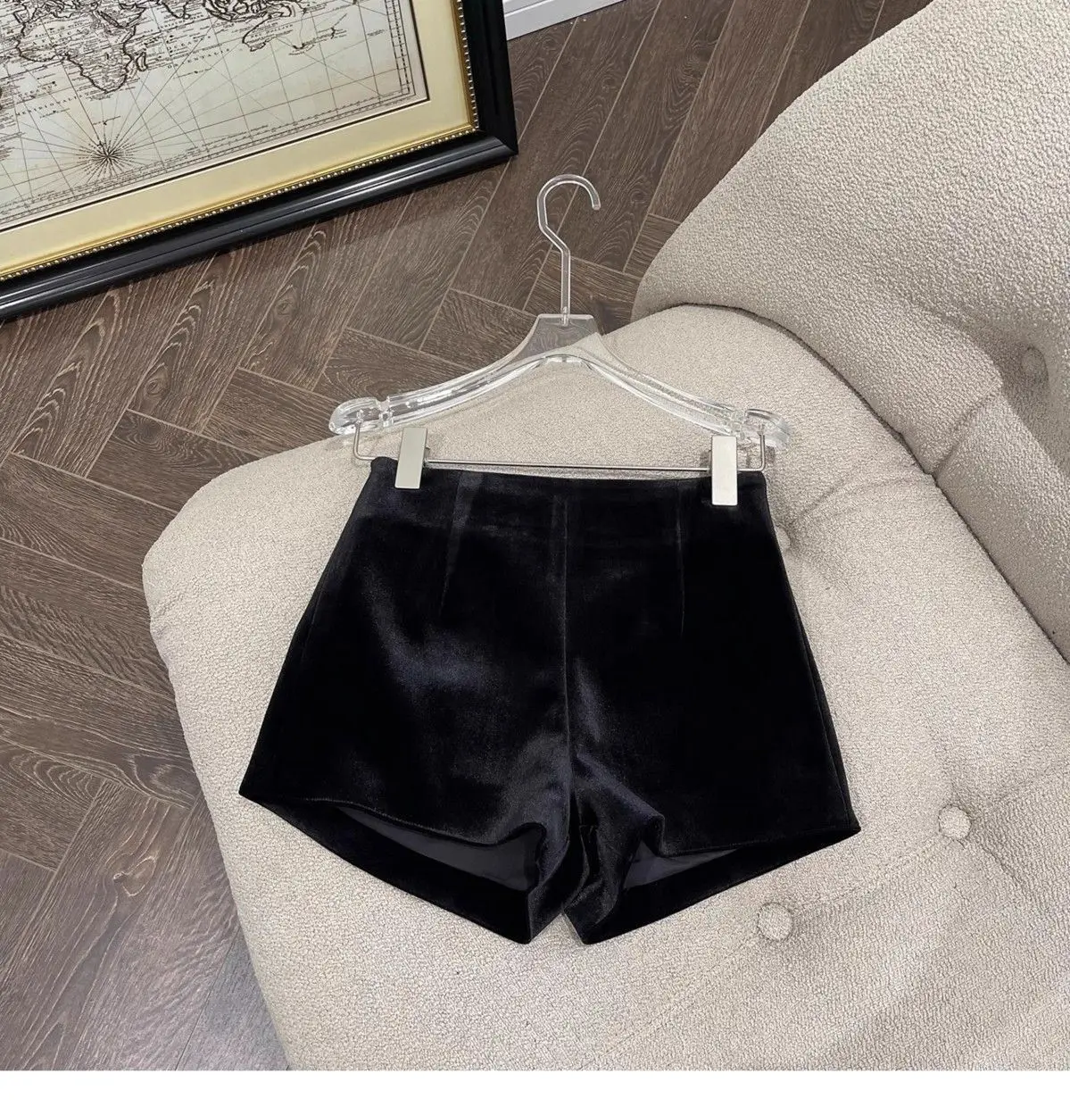 Wide Leg Black Velvet Shorts Pantalones Cortos De Mujer Shorts Feminino Femme Autumn Winter Ropa Mujer High Waisted
