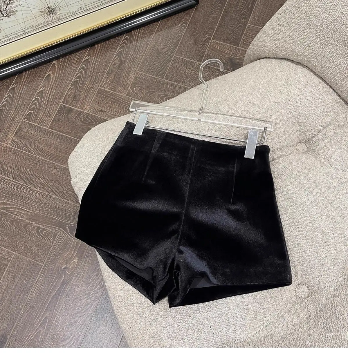 Wide Leg Black Velvet Shorts Pantalones Cortos De Mujer Shorts Feminino Femme Autumn Winter Ropa Mujer High Waisted