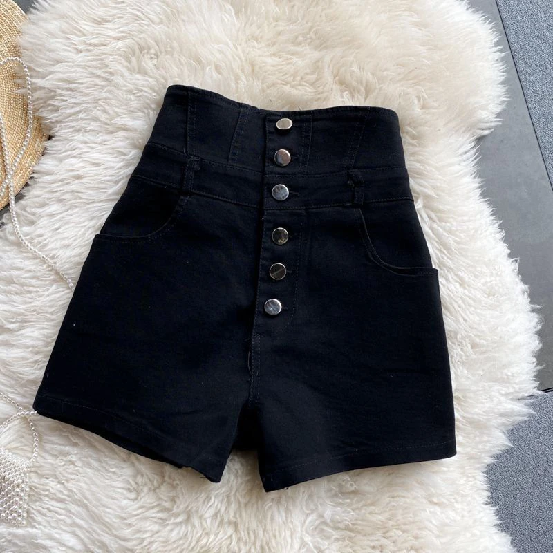 Streetwear Black Denim Shorts Women Fashion High Waist Hip Wrap Shorts Jeans Summer Korean Single Breasted Sexy Hot Short Pants