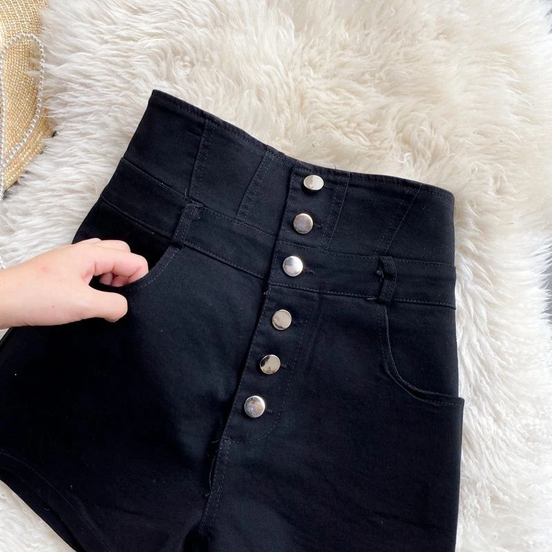 Streetwear Black Denim Shorts Women Fashion High Waist Hip Wrap Shorts Jeans Summer Korean Single Breasted Sexy Hot Short Pants