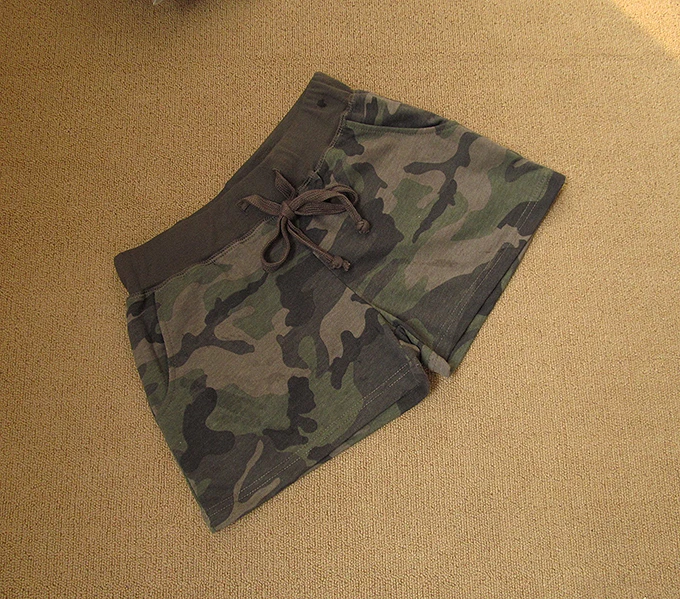 Camouflage Cotton Shorts for Women, Lace Up Elastic Waist, Sports Casual Sweatpants for Female, Summer