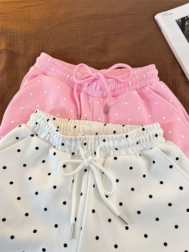Summer Dot Sweet Shorts Women Loose Fashion Preppy Style Cute Shorts Casual High Waist Lace Up Chic Female Pockets Kawaii Shorts