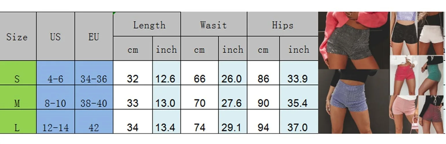 Women Sparkle Mini Shorts Sequined Party High Waist Rhinestone Trim Sexy Bodycon Shorts Clubwear Bottoms Dance Disco