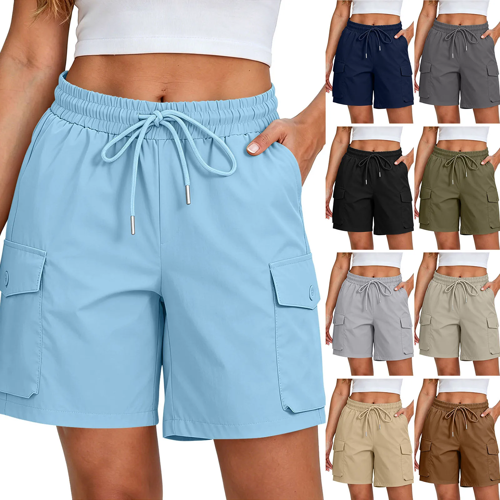 Summer Hiking Shorts Women Lightweight Breathable High Waist Short Pants Multi Pockets Outdoor Cargo Work Shorts Streetwear