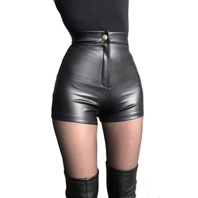 Sexy Black PU Fashion Casual Summer Shorts Women Clothing Faux Leather Goth High Waisted Womens Shorts Y2k Hot Woman Short Pants