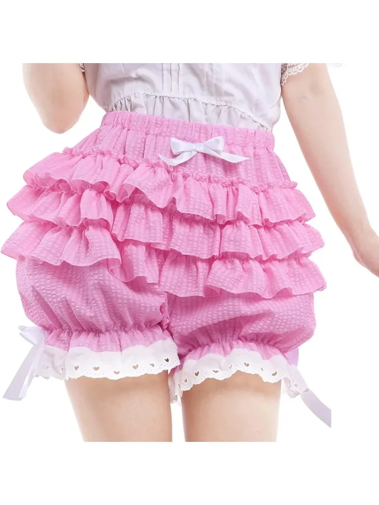 Y2K Vintage Fairy Kawaii Korean Multi-layers Ruffles Bloomers Cutest Japanese Style Frill Lace Shorts for Women Costume Shorts
